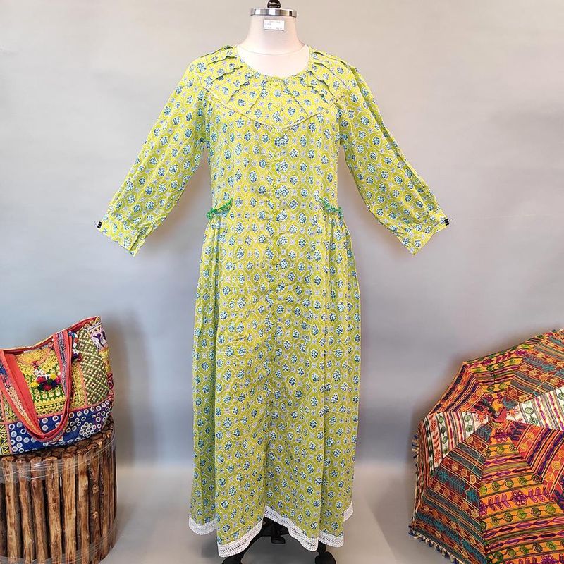 2XL/3XL Umama Printed Cotton Dress 57" Long Jalabiya