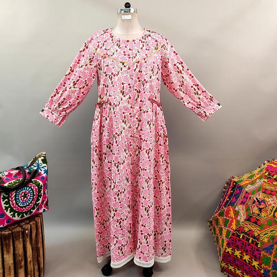 2XL/3XL Umama Printed Cotton Dress 57" Long Jalabiya