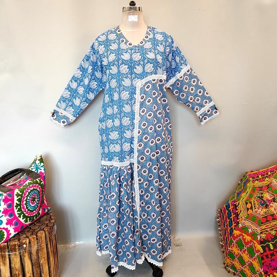 2XL/3XL Yuna Printed Cotton Dress 57" Long Jalabiya