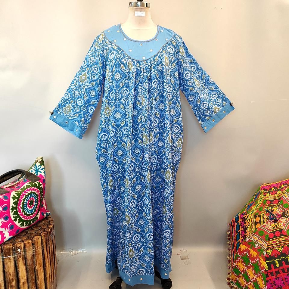 2XL/3XL Lara Printed Cotton Dress 57" Long Jalabiya