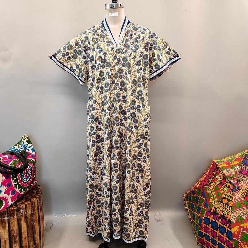 2XL/3XL Jasiba Printed Cotton Dress 57" Short Sleeves Jalabiya