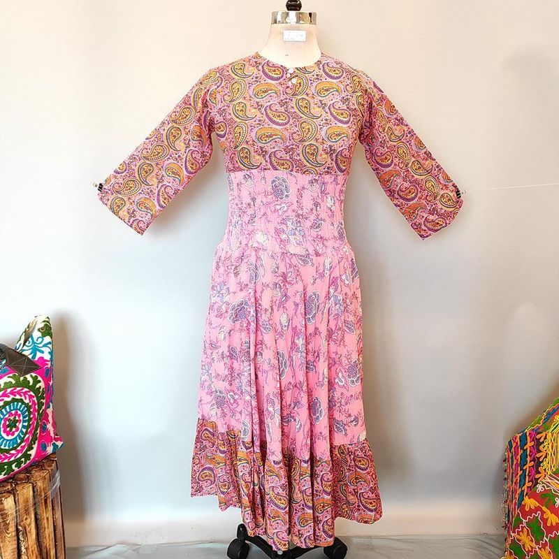 10-11 Year Printed Cotton Girls Dress 46" Long Jalabiya