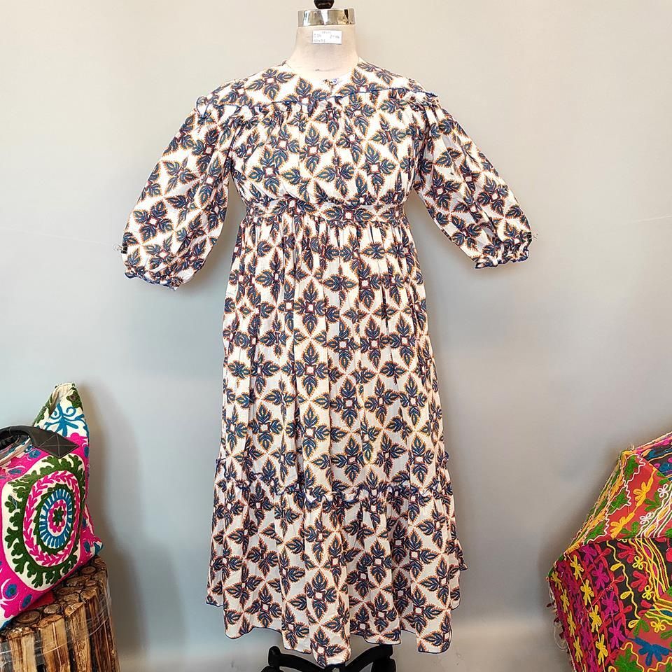 10-11 Year Lutf Printed Cotton Girls Dress 46" Long Jalabiya