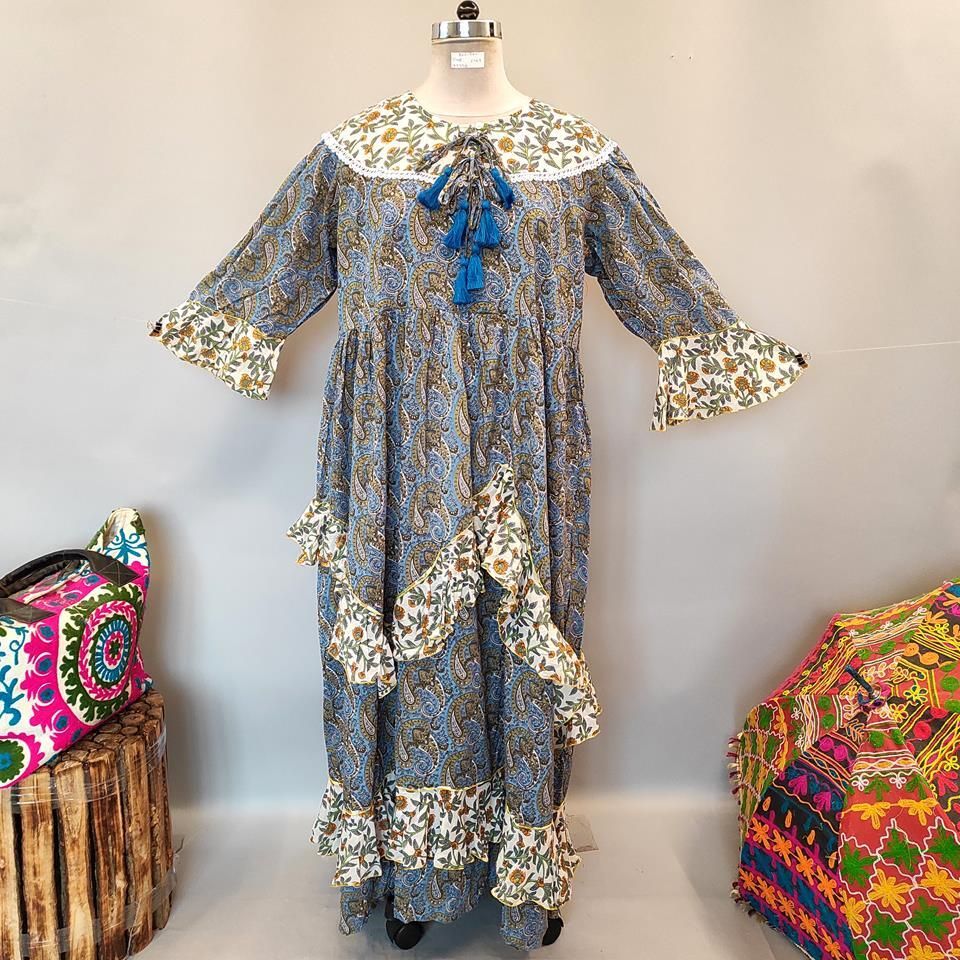 2XL/3XL Mirha Printed Cotton Dress 57" Long Jalabiya