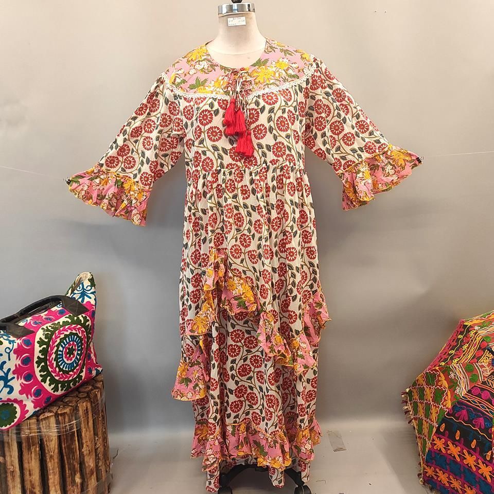 2XL/3XL Mirha Printed Cotton Dress 58" Long Jalabiya