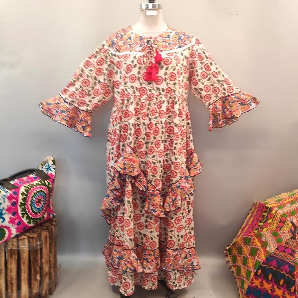 2XL/3XL Mirha Printed Cotton Dress 57" Long Jalabiya