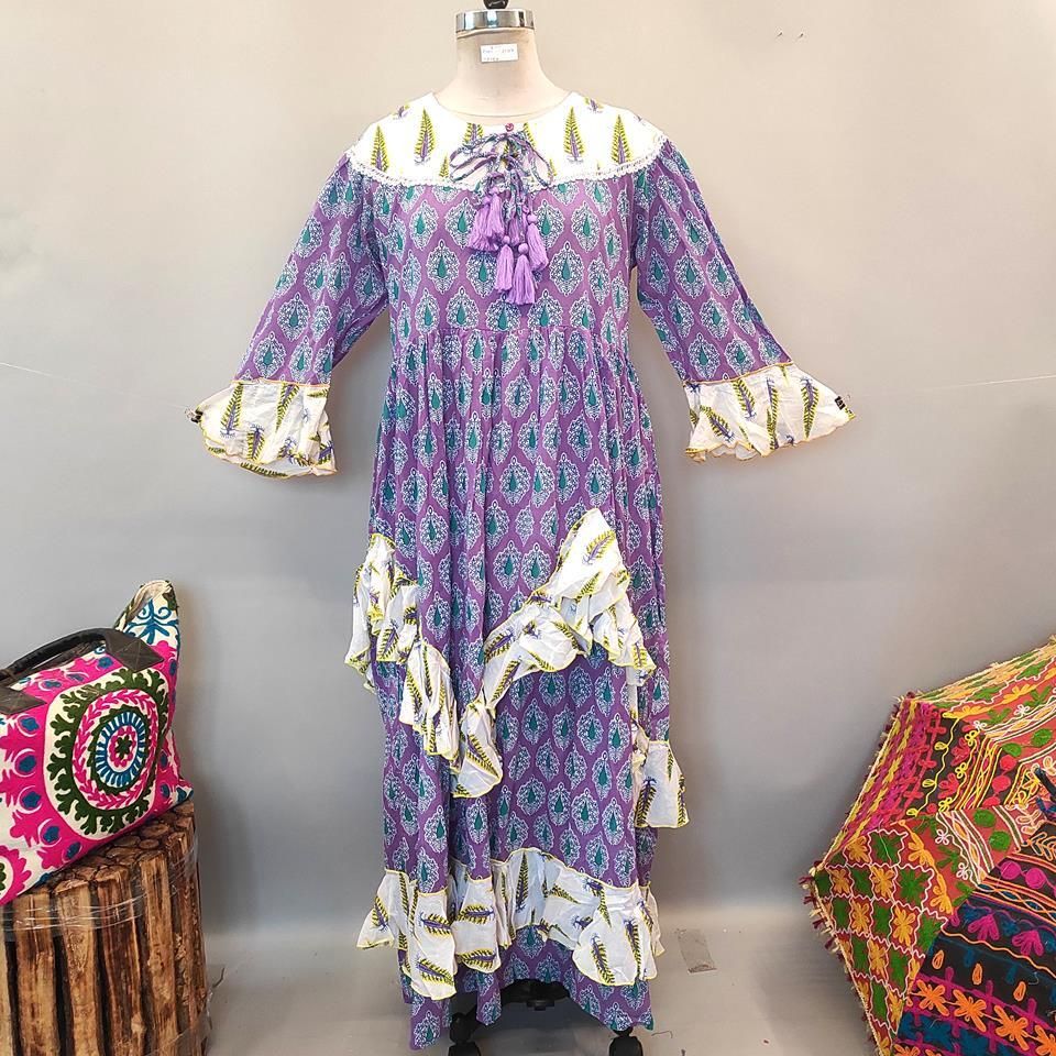 L/XL Mirha Printed Cotton Dress 57" Long Jalabiya