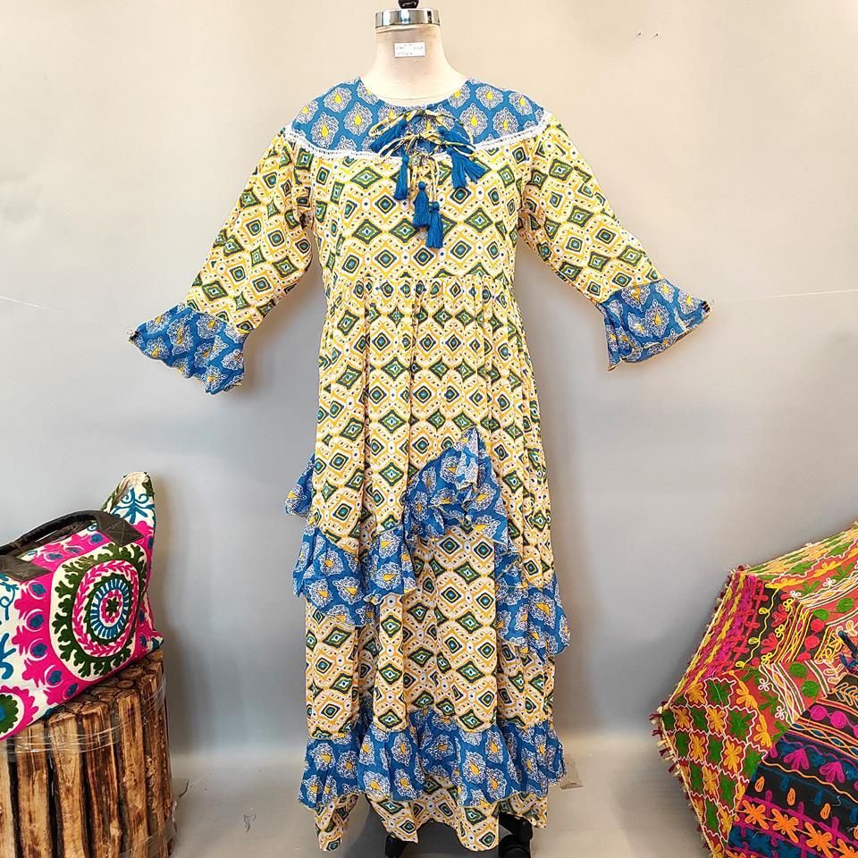 L/XL Mirha Printed Cotton Dress 57" Long Jalabiya