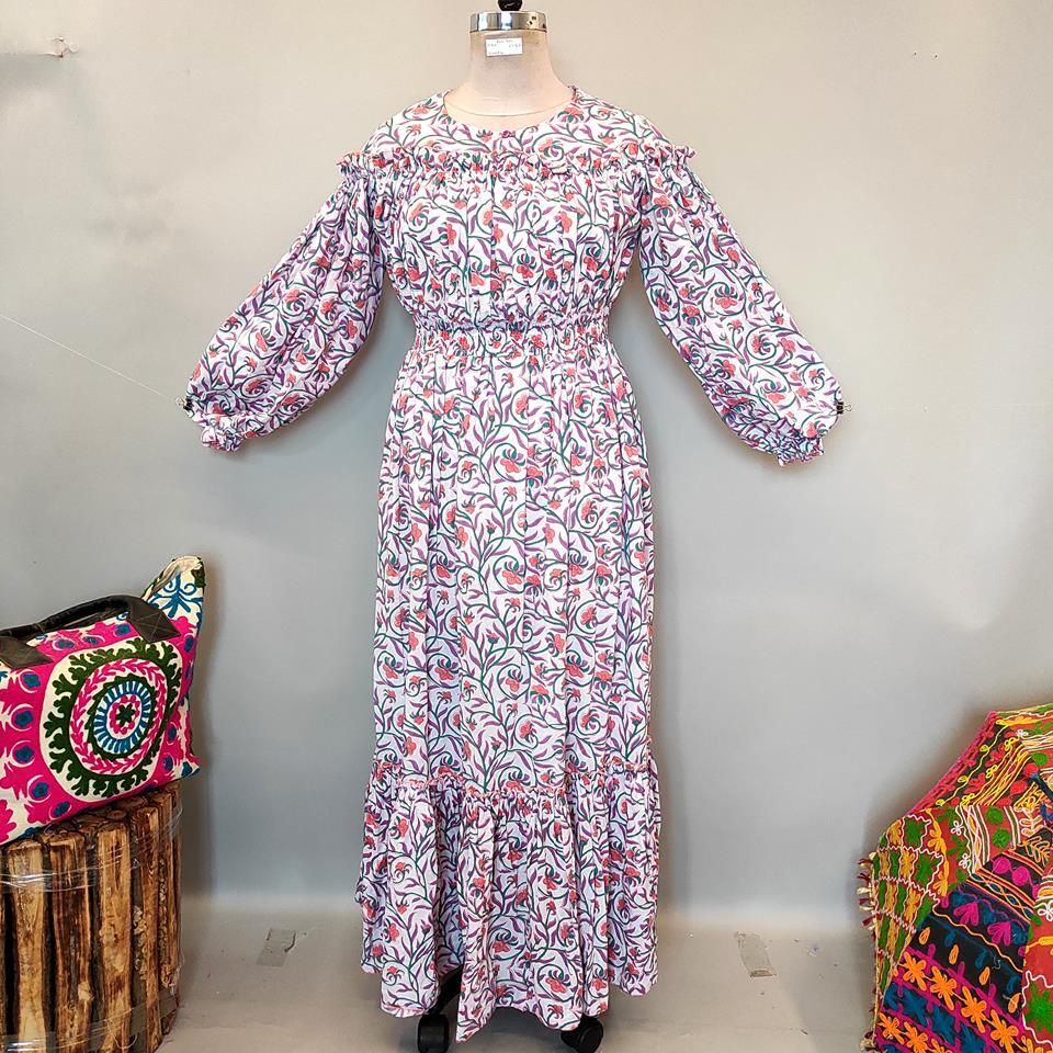 2XL/3XL Lutf Printed Cotton Dress 57" Long Jalabiya