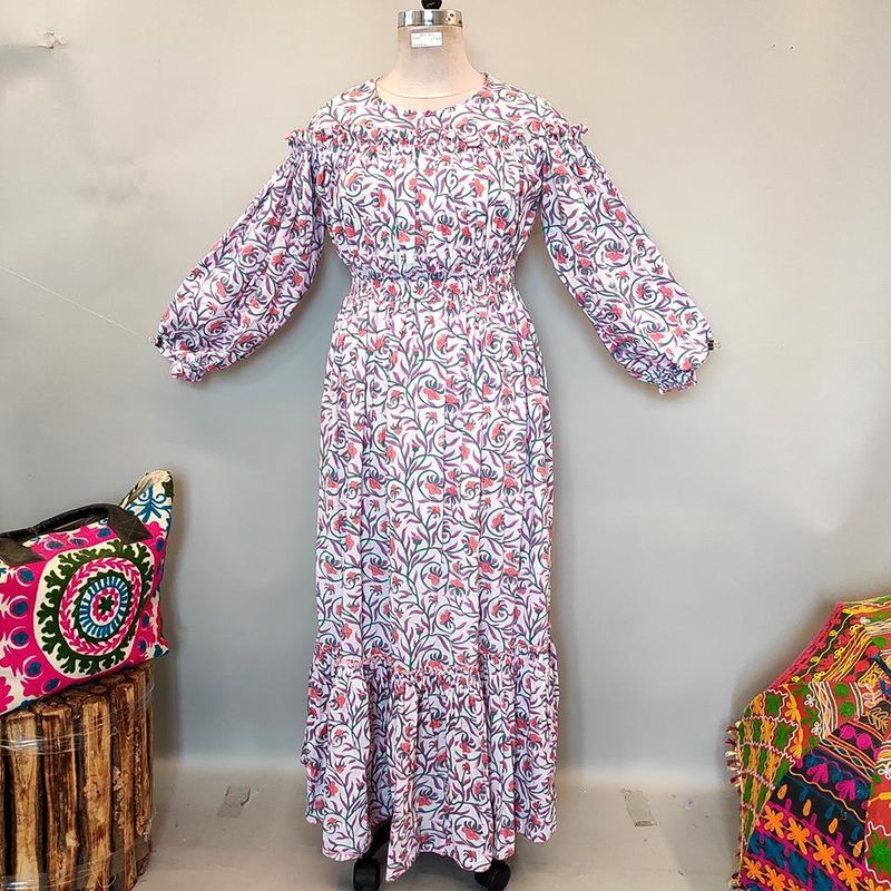 2XL/3XL Lutf Printed Cotton Dress 57" Long Jalabiya