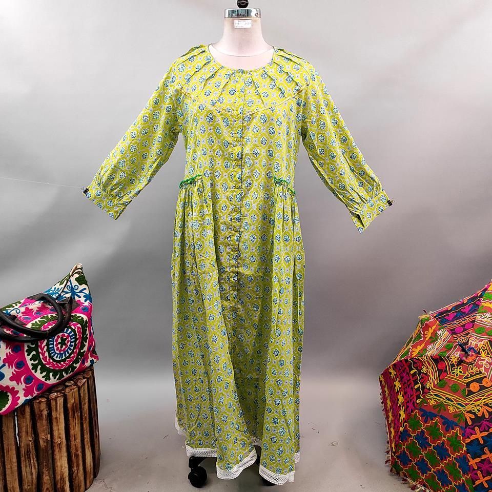 2XL/3XL Umama Printed Cotton Dress 57" Long Jalabiya