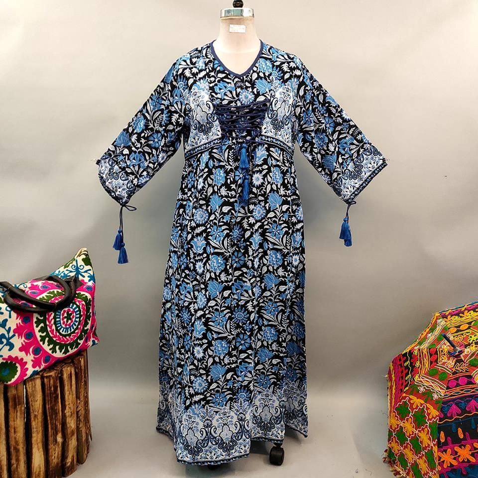 2XL/3XL Saeda Printed Cotton Dress 57" Long Jalabiya