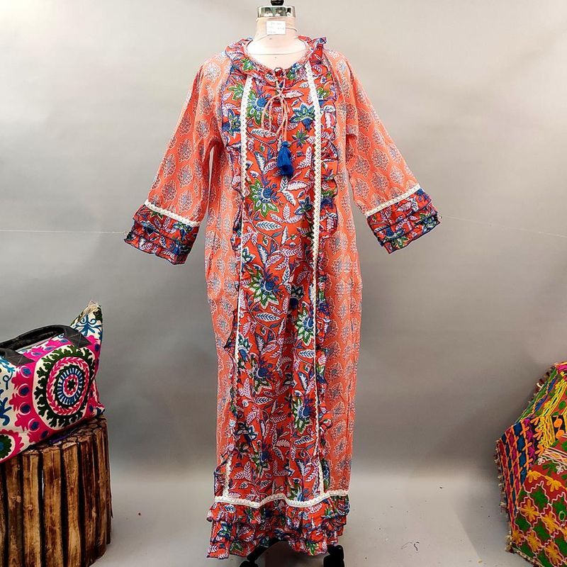 2XL/3XL Mawa Printed Cotton Dress 57" Long Jalabiya