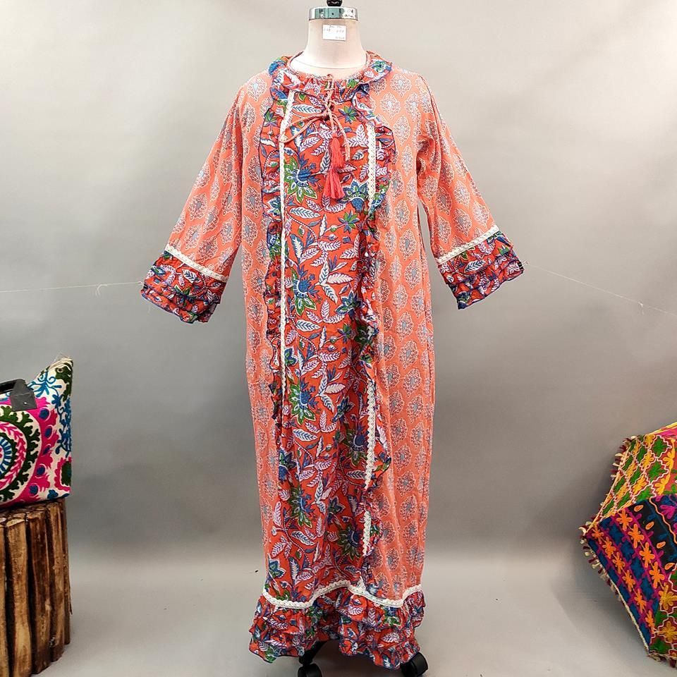 2XL/3XL Mawa Printed Cotton Dress 57" Long Jalabiya