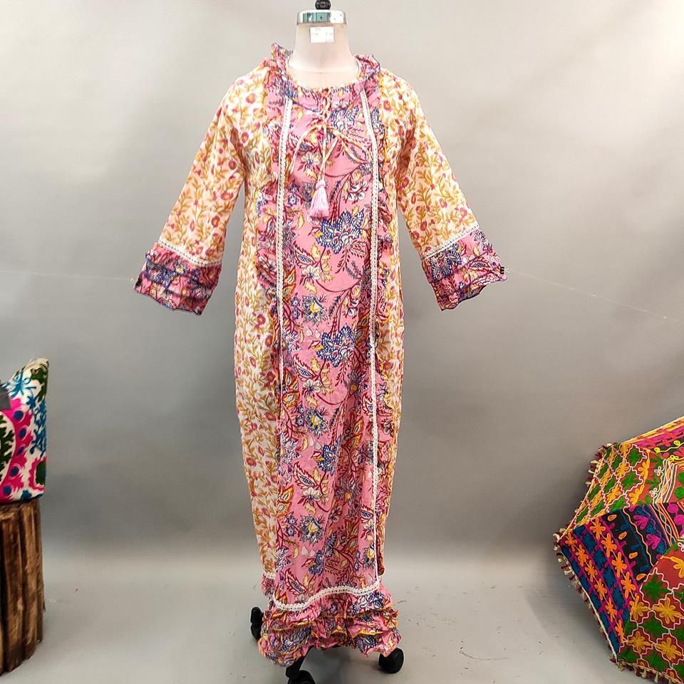 L/XL Mawa Printed Cotton Dress 57" Long Jalabiya