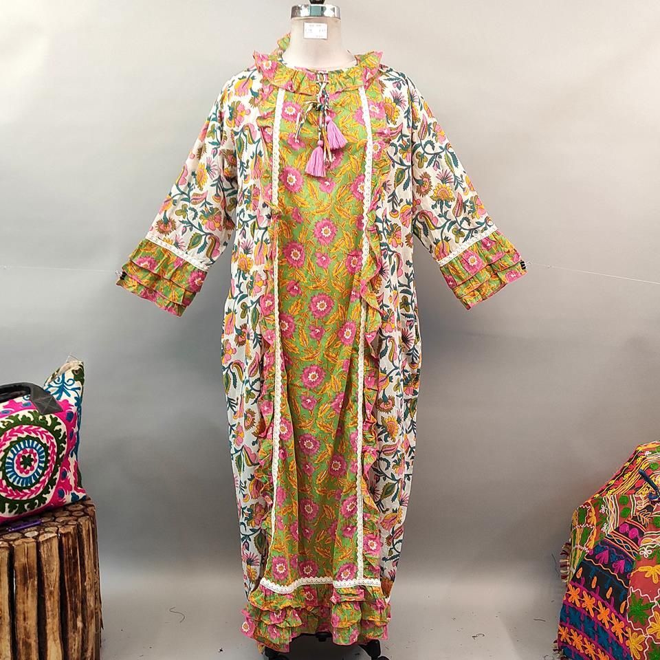 2XL/3XL Mawa Printed Cotton Dress 57" Long Jalabiya