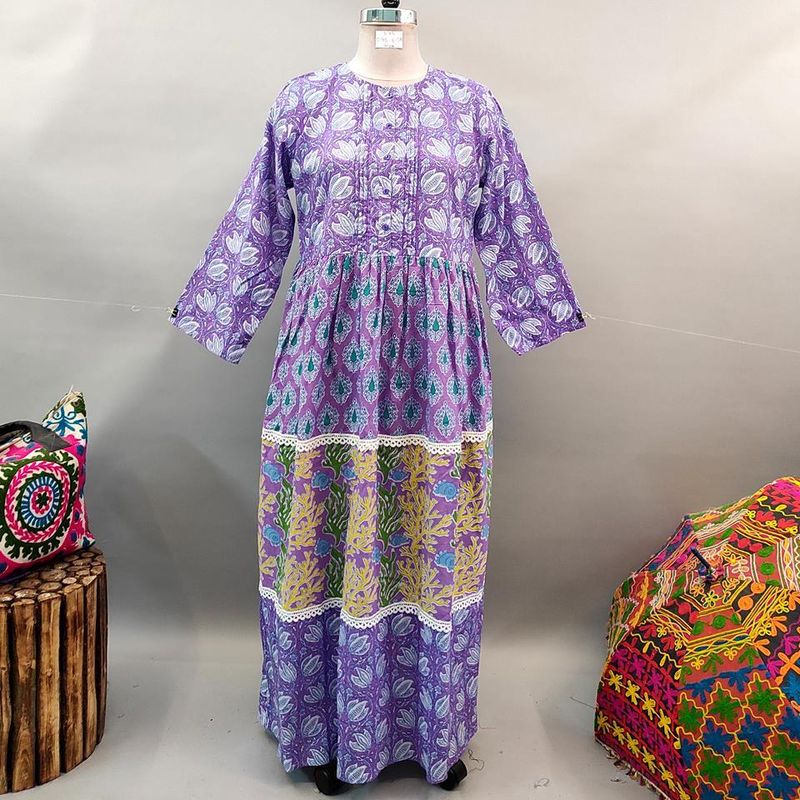 L/XL Special Printed Cotton Dress 58" Long Jalabiya