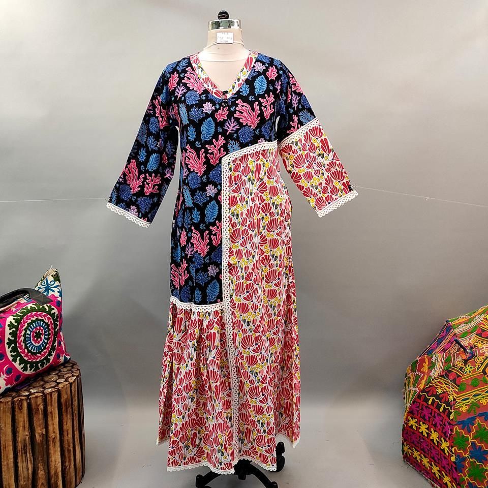 XS/S Yuna Printed Cotton Dress 54" Long Jalabiya