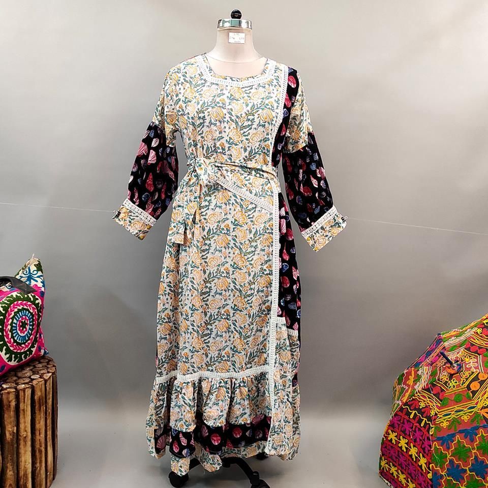 L/XL Ayaana Printed Cotton Dress 57" Long Jalabiya