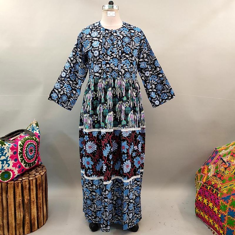 L/XL Special Printed Cotton Dress 58" Long Jalabiya