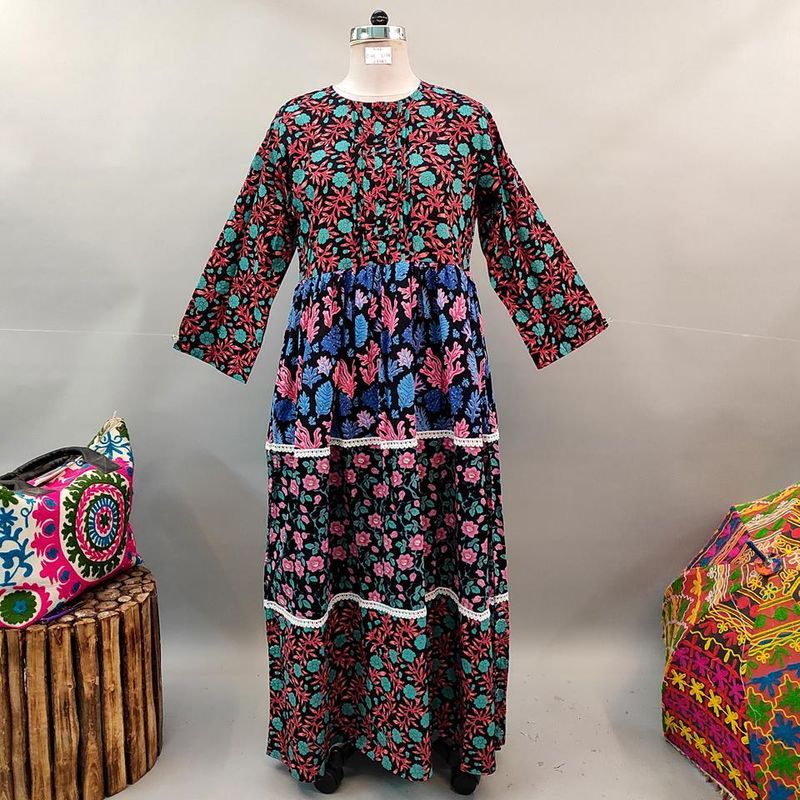 L/XL Special Printed Cotton Dress 58" Long Jalabiya