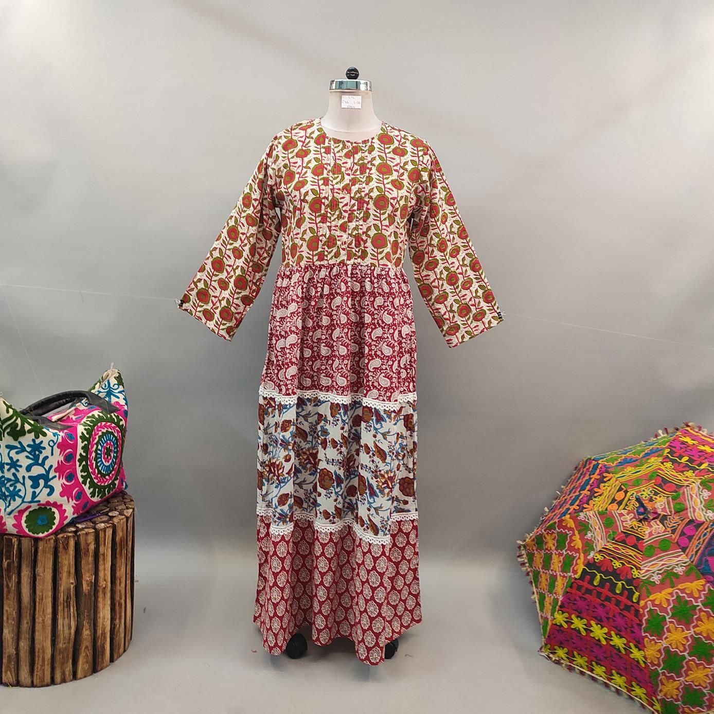 L/XL Special Printed Cotton Dress 58" Long Jalabiya
