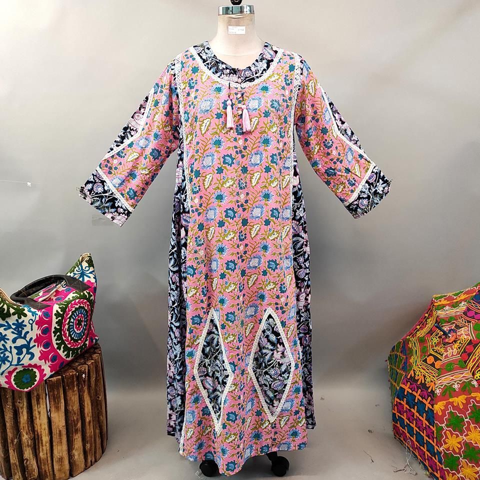 L/XL Atushi Printed Cotton Dress 56" Long Jalabiya