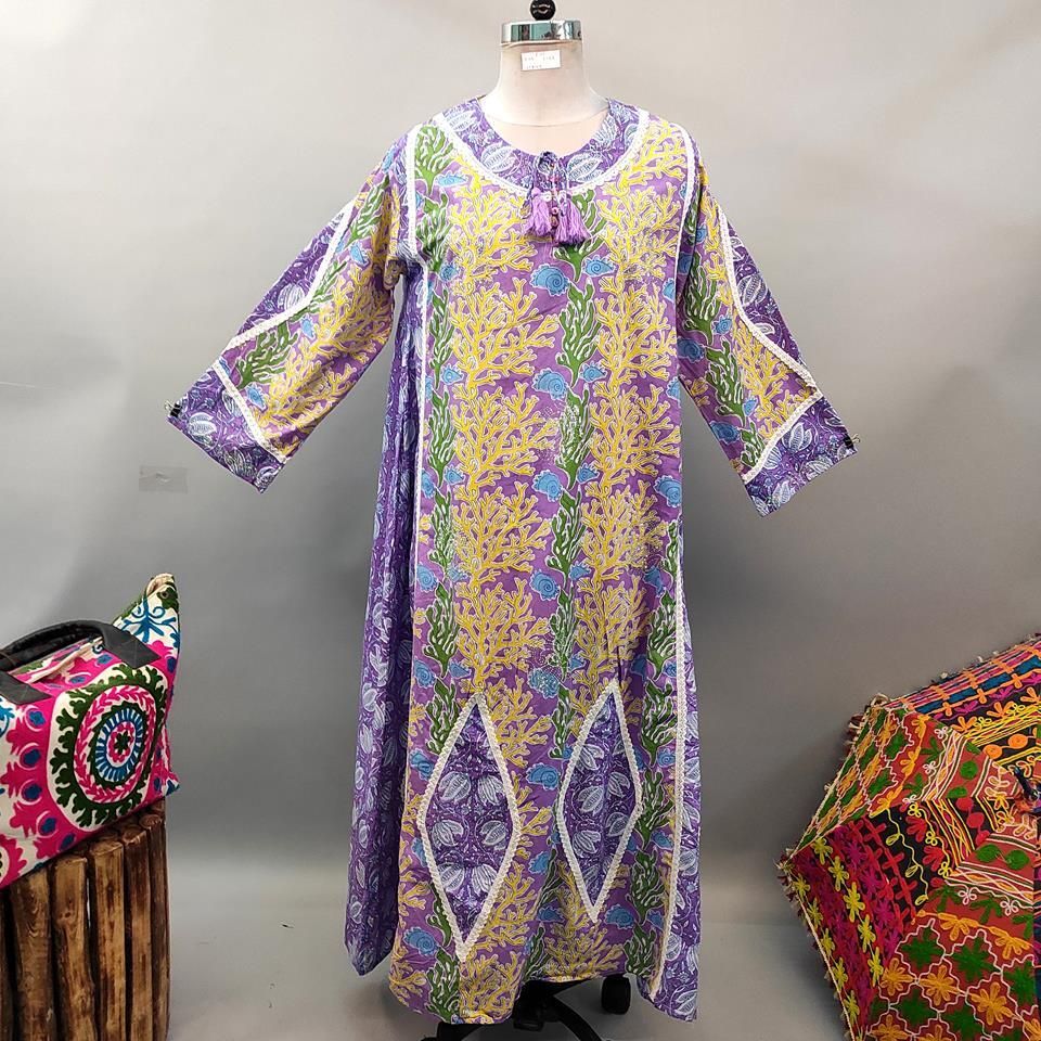 L/XL Atushi Printed Cotton Dress 56" Long Jalabiya