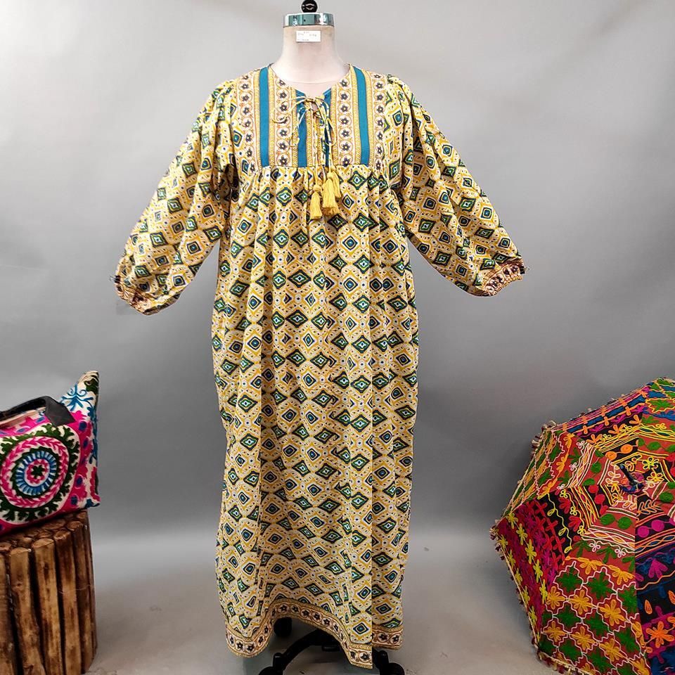 L/XL Sapphire Printed Cotton Dress 57" Long Jalabiya