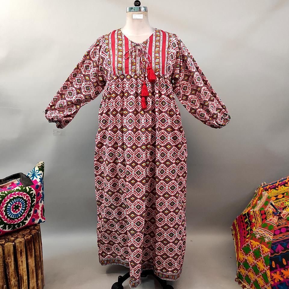 L/XL Sapphire Printed Cotton Dress 56" Long Jalabiya