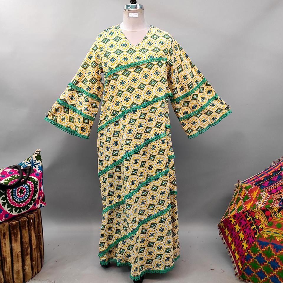 L/XL Mazna Printed Cotton Dress 57" Long Jalabiya