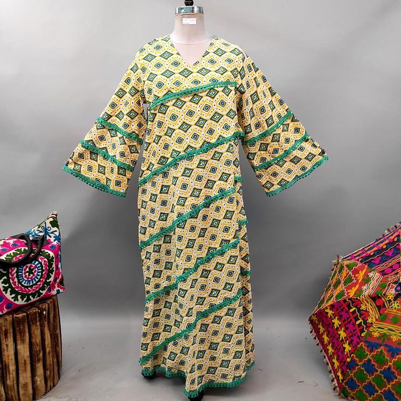 L/XL Mazna Printed Cotton Dress 57" Long Jalabiya