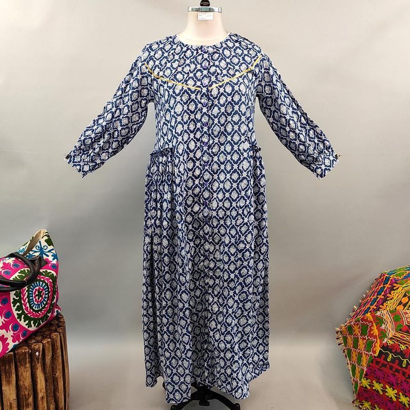 L/XL Umama Printed Cotton Dress 56" Long Jalabiya