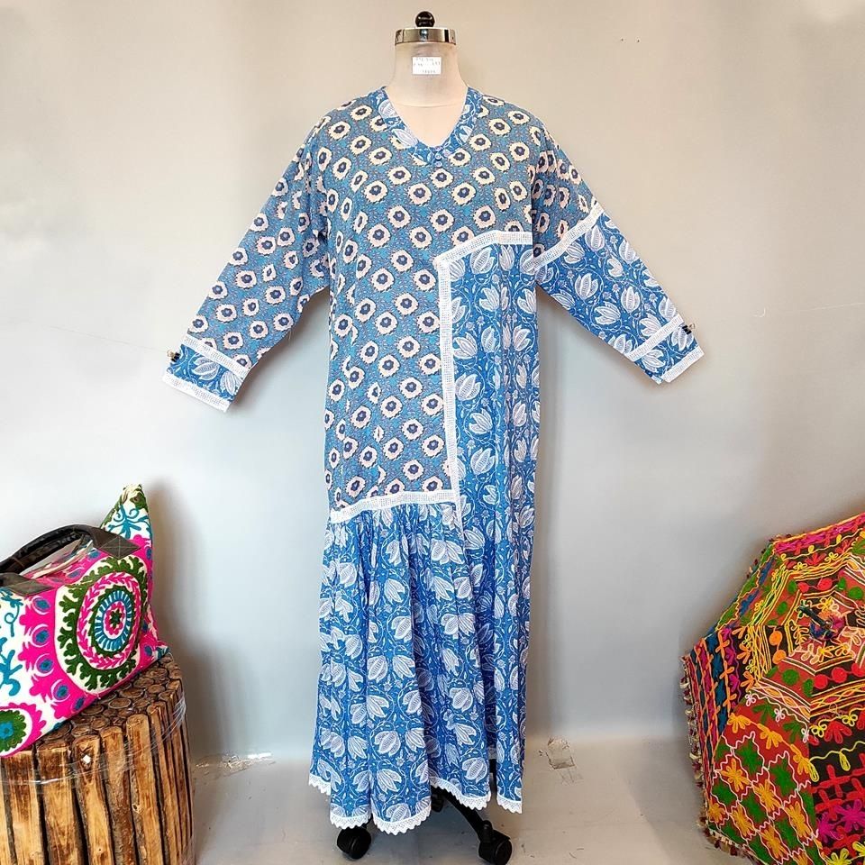2XL/3XL Yuna Printed Cotton Dress 57" Long Jalabiya