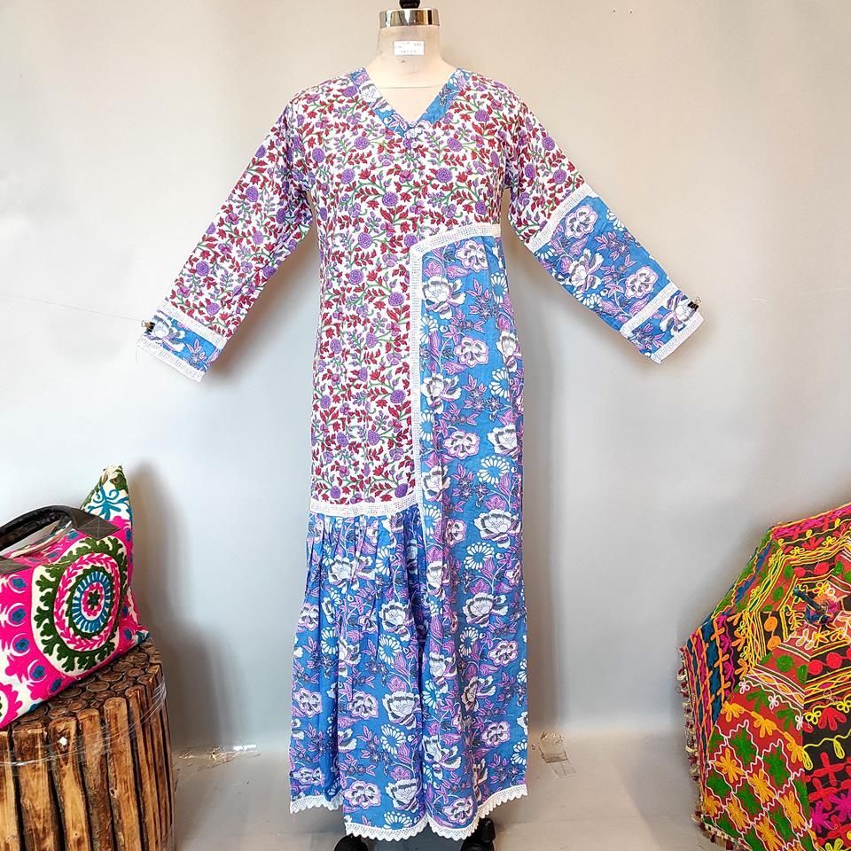 S/M Yuna Printed Cotton Dress 57" Long Jalabiya