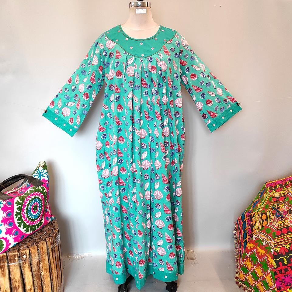 2XL/3XL Lara Printed Cotton Dress 57" Long Jalabiya