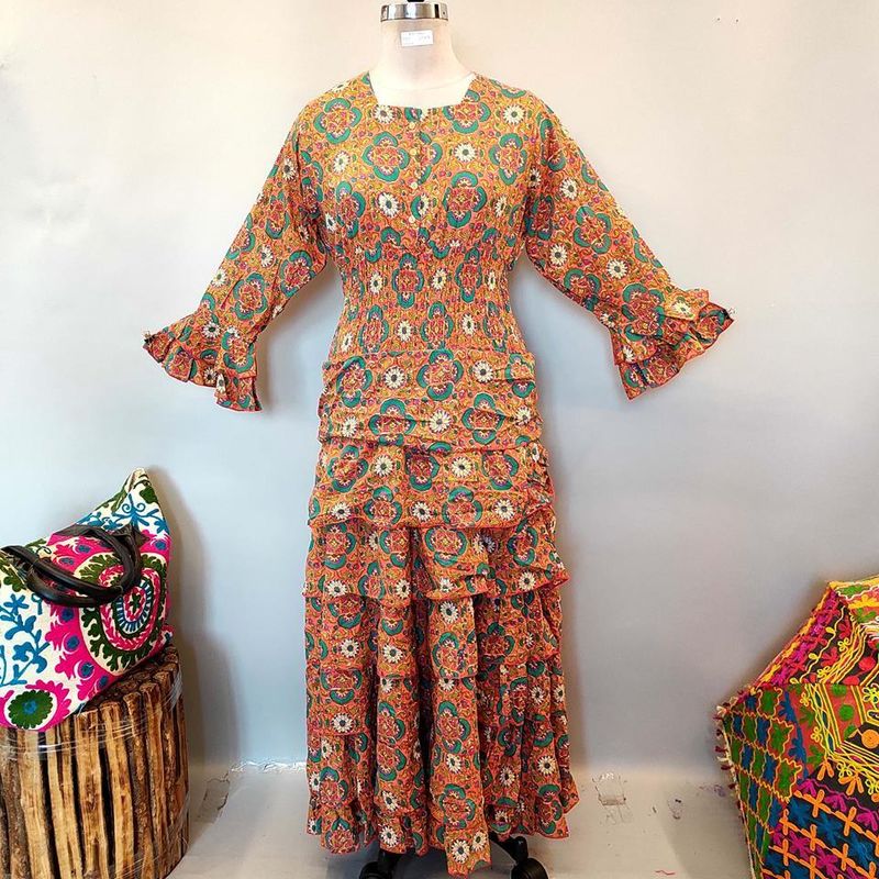 2XL/3XL Jawaria Printed Cotton Dress 57" Long Jalabiya