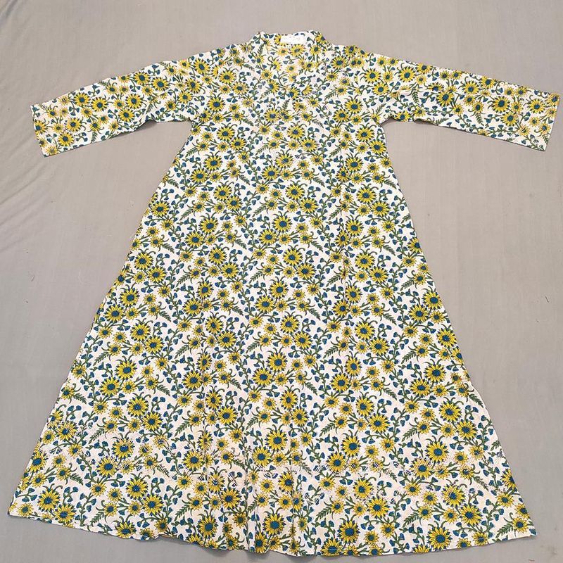 8-9 Year Teena Printed Cotton Girls Dress 42" Long Jalabiya