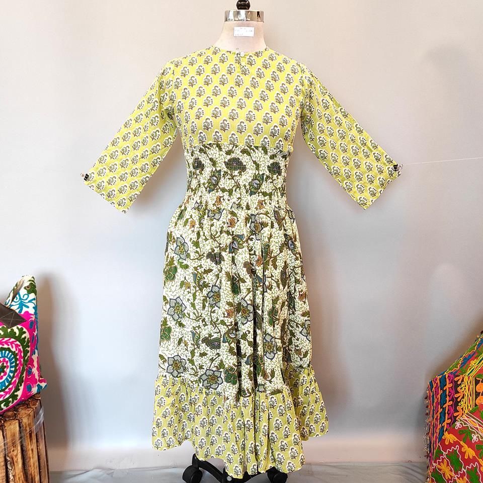 10-11 Year Printed Cotton Girls Dress 46" Long Jalabiya