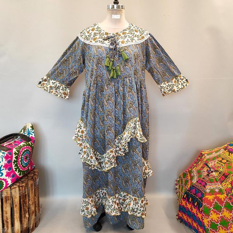 2XL/3XL Mirha Printed Cotton Dress 57" Long Jalabiya