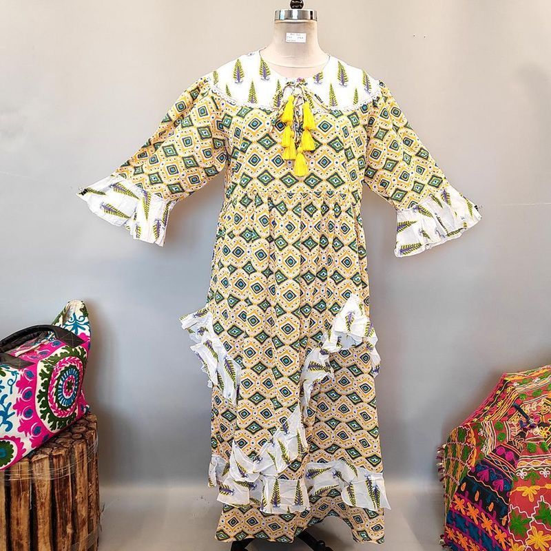 2XL/3XL Mirha Printed Cotton Dress 57" Long Jalabiya