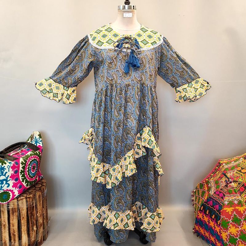 2XL/3XL Mirha Printed Cotton Dress 57" Long Jalabiya