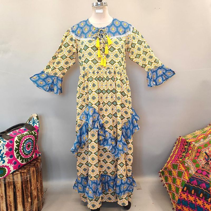 L/XL Mirha Printed Cotton Dress 58" Long Jalabiya
