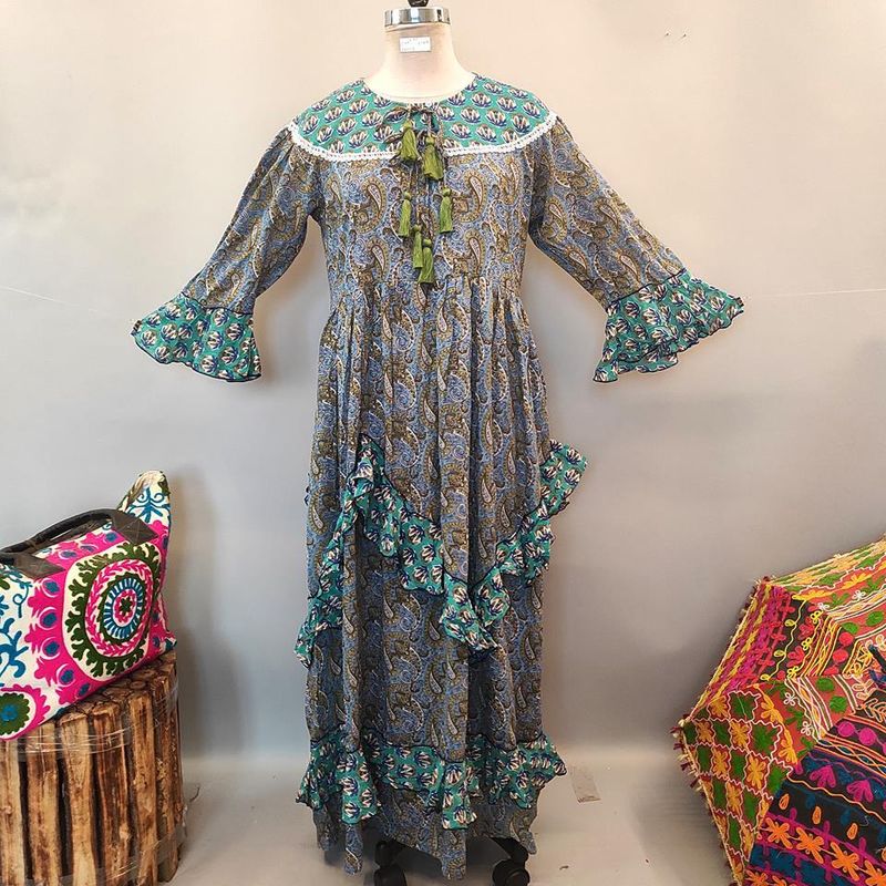 L/XL Mirha Printed Cotton Dress 57" Long Jalabiya