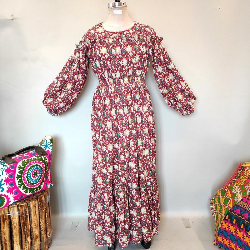 2XL/3XL Lutf Printed Cotton Dress 57" Long Jalabiya