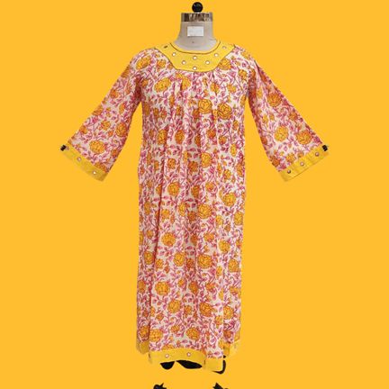 10-11 Year Lara Printed Cotton Girls Dress 46"Long Jalabiya