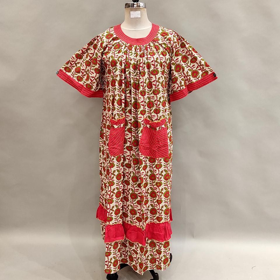 S/M Nawaar Printed Cotton Dress 57" Short Sleeves Jalabiya
