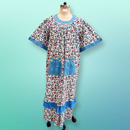 2XL/3XL Nawaar Printed Cotton Dress 57" Short Sleeves Jalabiya