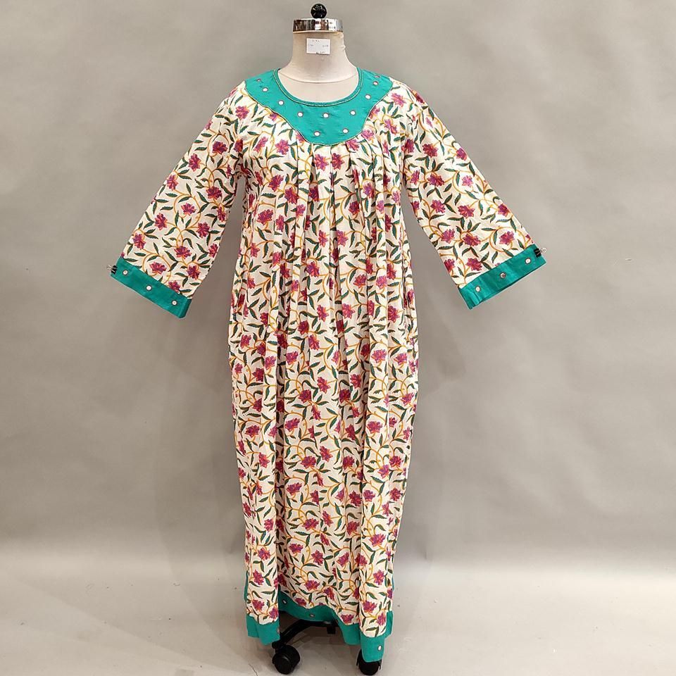 L/XL Lara Printed Cotton Dress 58" Long Jalabiya