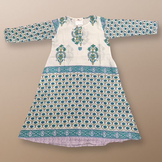 4-5 Year Zaima Printed Cotton Girls Dress 34" Long Jalabiya